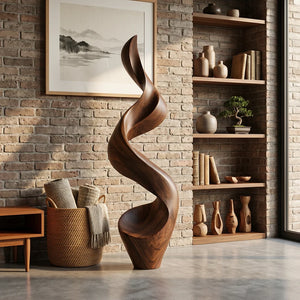 Large Abstract Solid Wood Sculpture for Modern Interior Display