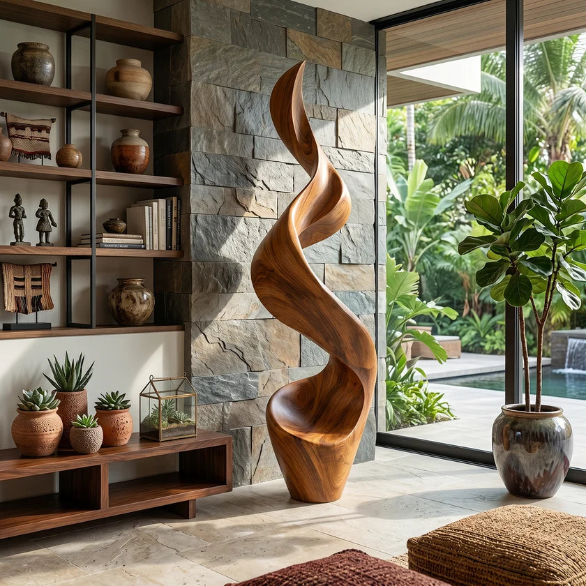 Large Abstract Solid Wood Sculpture for Modern Interior Display