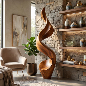 Large Abstract Solid Wood Sculpture for Modern Interior Display
