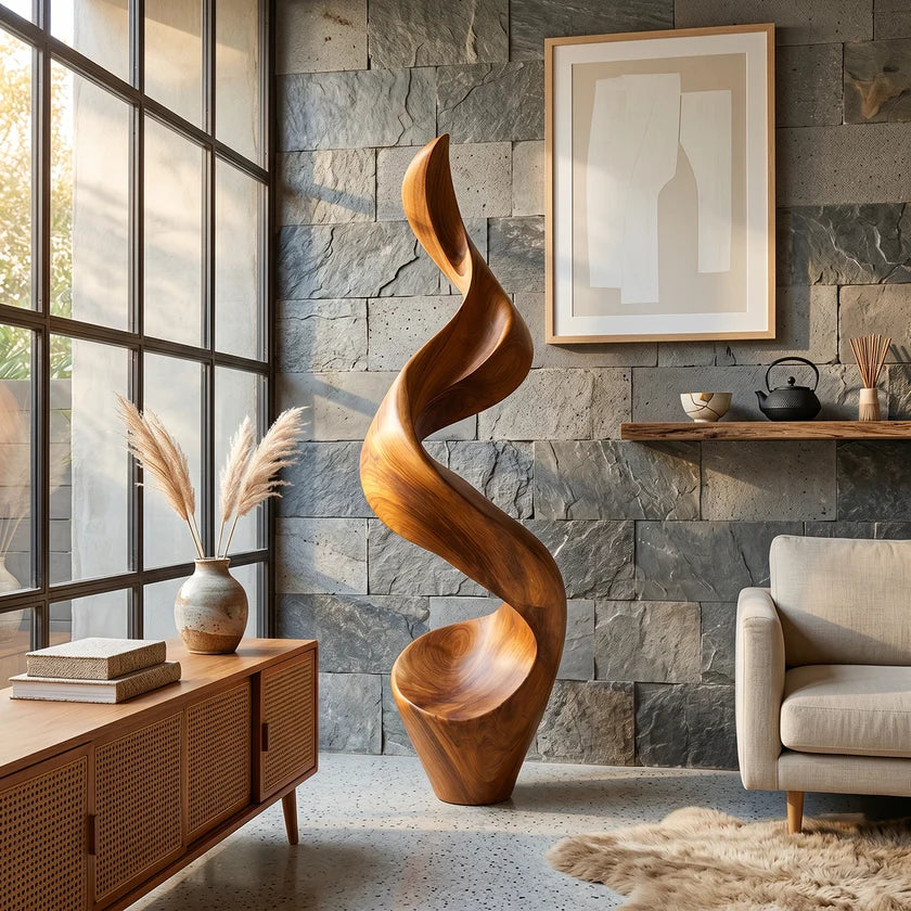 Large Abstract Solid Wood Sculpture for Modern Interior Display