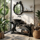 Live Edge Solid Wood Vanity with Branch-Style Base and Open Shelf