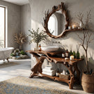 Live Edge Solid Wood Vanity with Branch-Style Base and Open Shelf