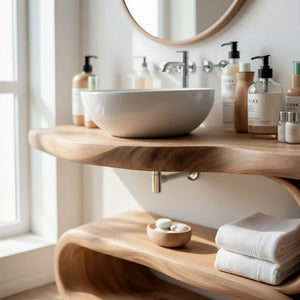 Solid Wood Vanity with Loop Open Shelf for Modern Bathrooms