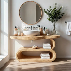 Solid Wood Vanity with Loop Open Shelf for Modern Bathrooms