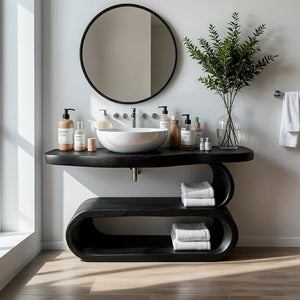 Solid Wood Vanity with Loop Open Shelf for Modern Bathrooms