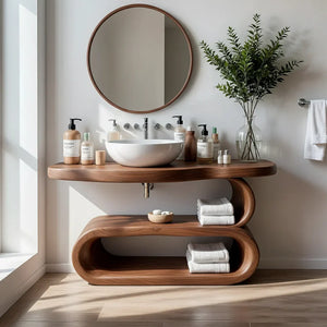 Solid Wood Vanity with Loop Open Shelf for Modern Bathrooms