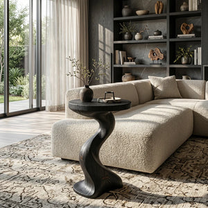 Solid Wood Twisted Side Table Modern Sculpted Accent Piece