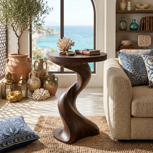 Solid Wood Twisted Side Table Modern Sculpted Accent Piece