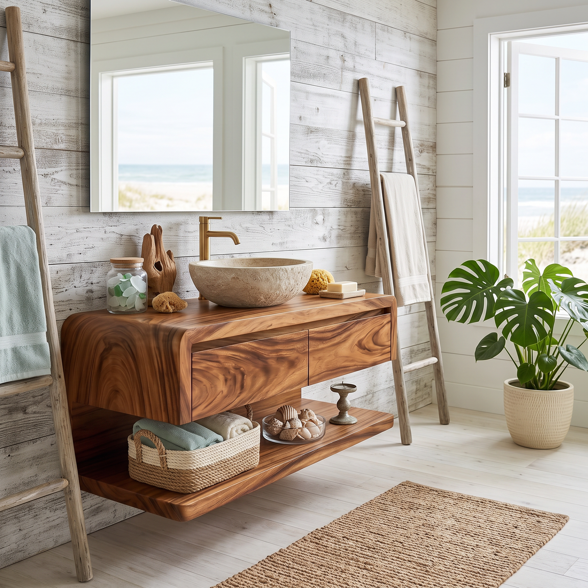 Floating Bathroom Vanity with Seamless Curved Frame