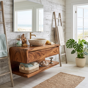 Floating Bathroom Vanity with Seamless Curved Frame