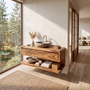Floating Bathroom Vanity with Seamless Curved Frame