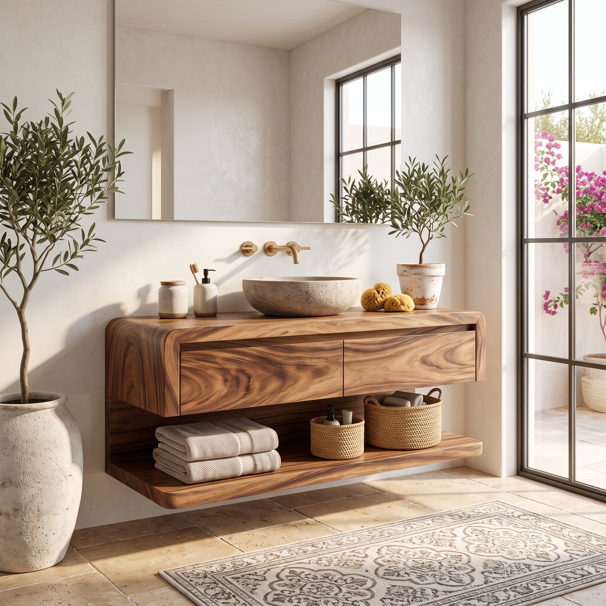 Floating Bathroom Vanity with Seamless Curved Frame