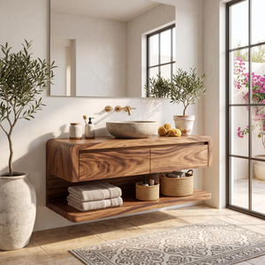 Floating Bathroom Vanity with Seamless Curved Frame