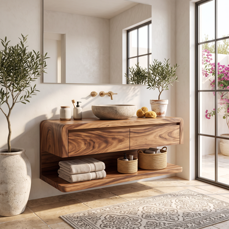 Floating Bathroom Vanity with Seamless Curved Frame