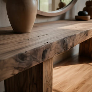 Rustic Live Edge Solid Wood Console Table with Block Legs