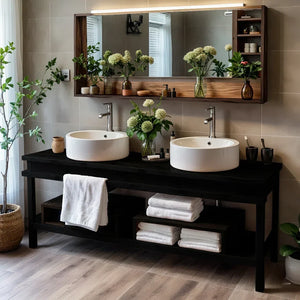 Solid Wood Bathroom Vanity with Open Shelf Storage