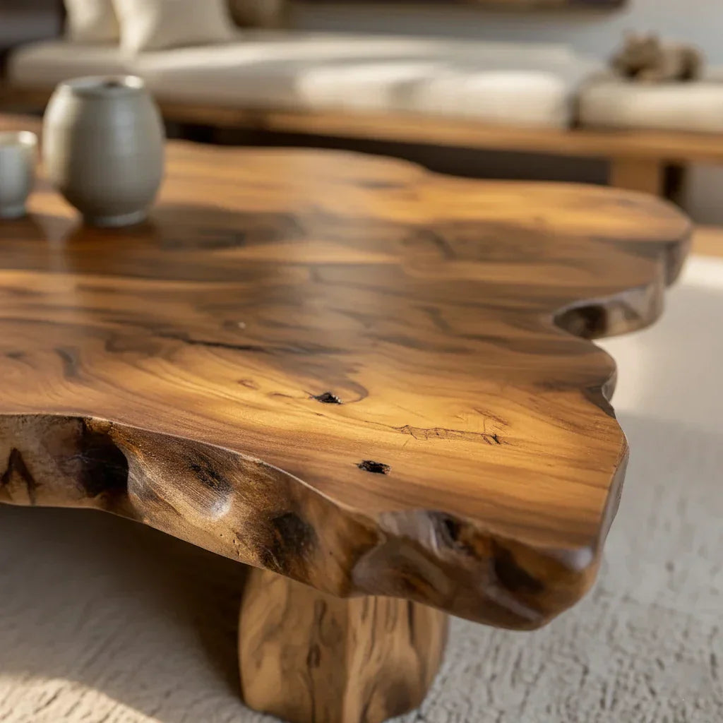 Solid Natural Wood Coffee Table with Modern Organic Form