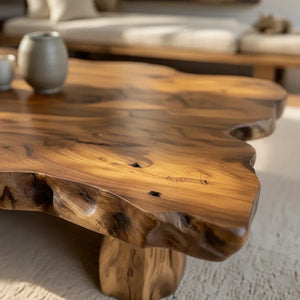 Solid Natural Wood Coffee Table with Modern Organic Form