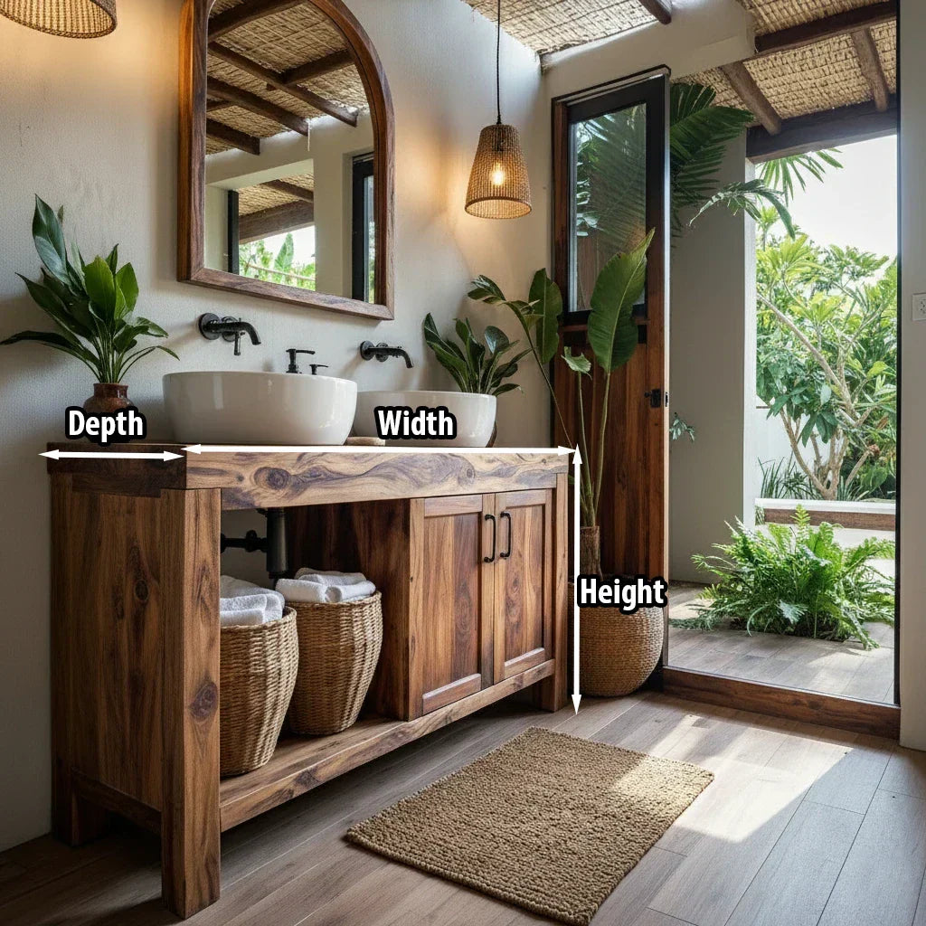 Natural Wood Double Vanity for Island Retreat Bathrooms