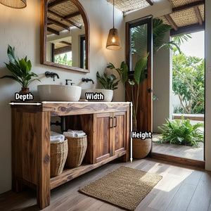 Natural Wood Double Vanity for Island Retreat Bathrooms