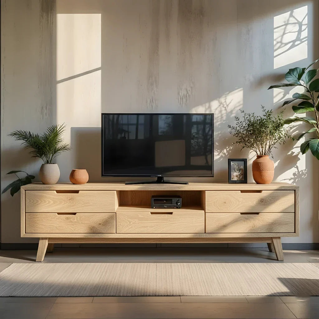 Solid Wood Media Console with Natural Grain for Modern Living Rooms