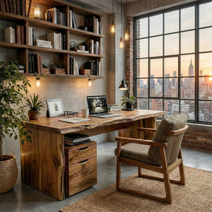 Live Edge Wood Desk with Drawer Handmade Solid Wood Office Table Rustic Natural Writing Desk