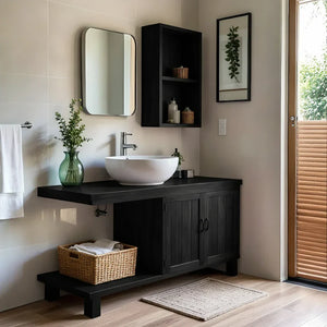 Organic Solid Wood Vanity with Extended Counter for a Calm Bathroom