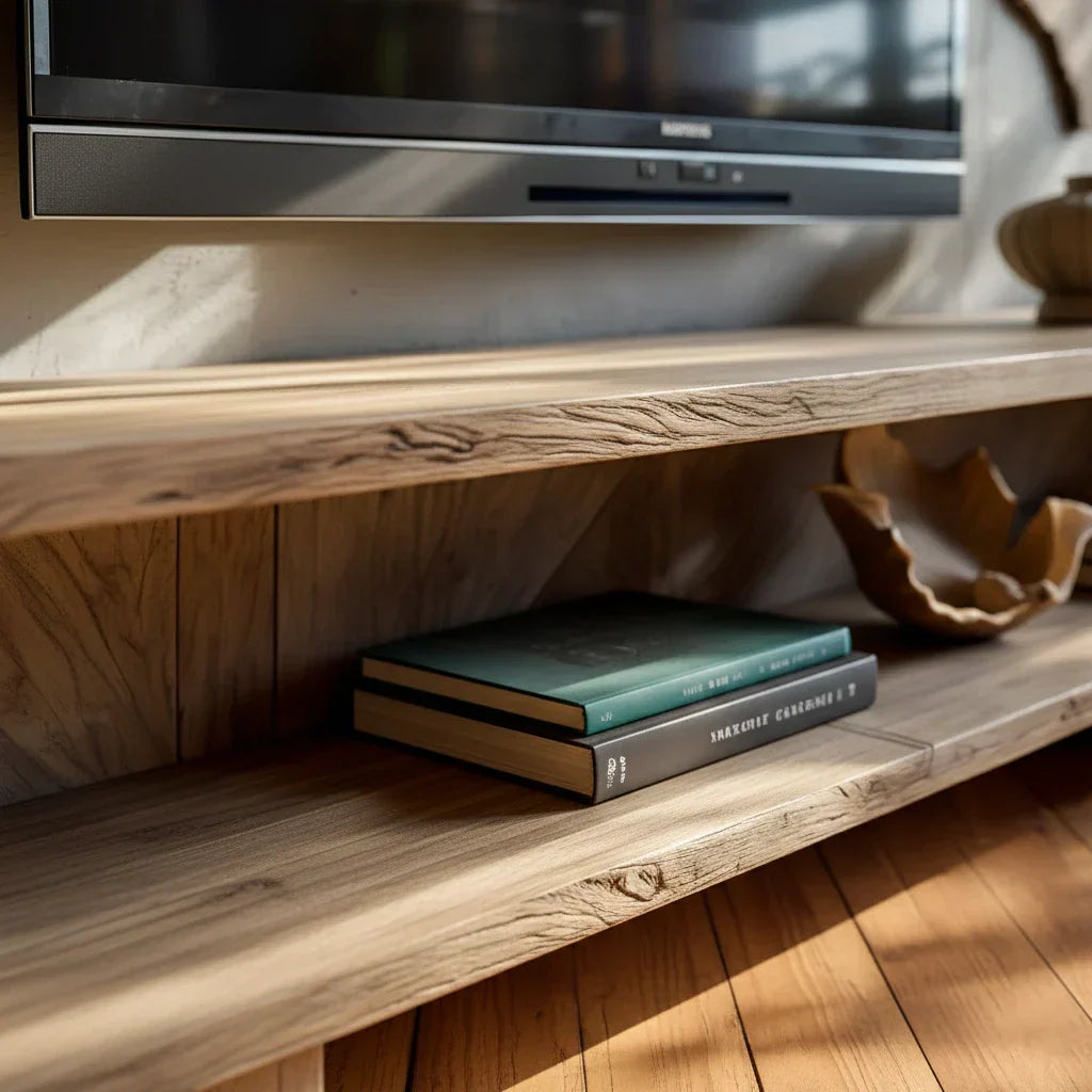 Low-Profile Media Console with Open Shelf & Minimal Block Base