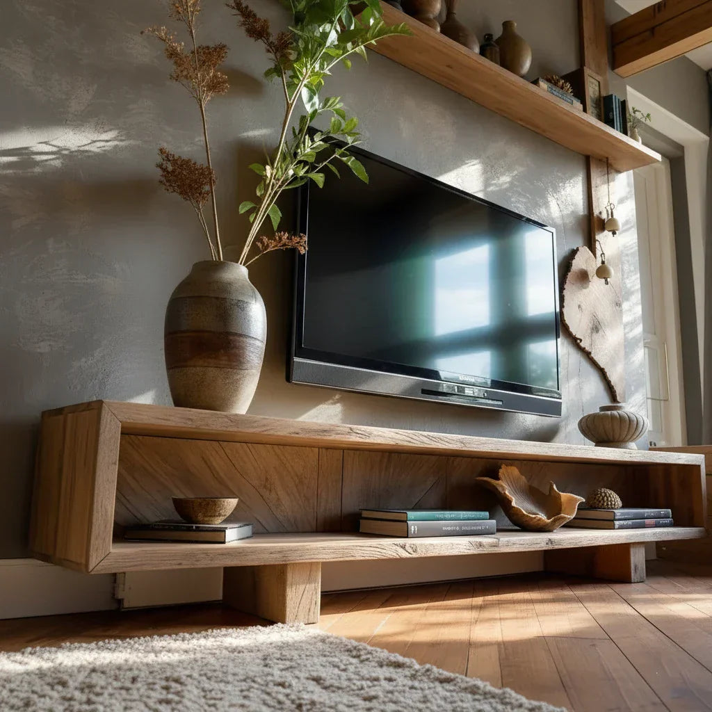 Low-Profile Media Console with Open Shelf & Minimal Block Base