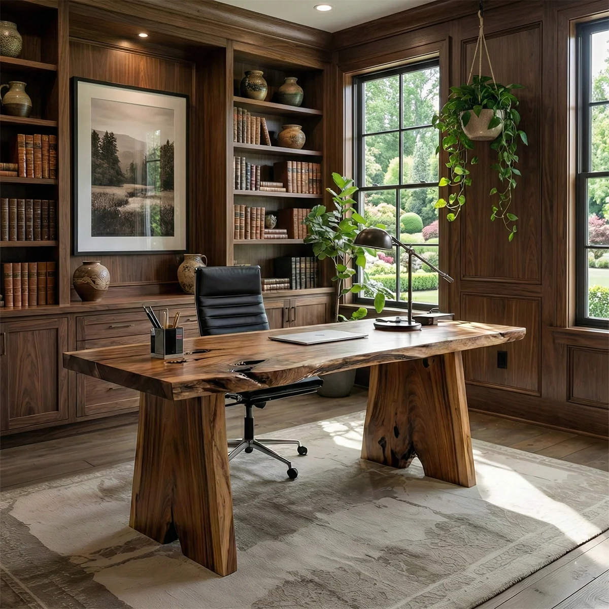 Live Edge Solid Wood Desk Handmade Natural Wood Office Table with Slab Top