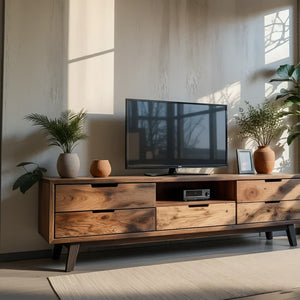 Solid Wood Media Console with Natural Grain for Modern Living Rooms