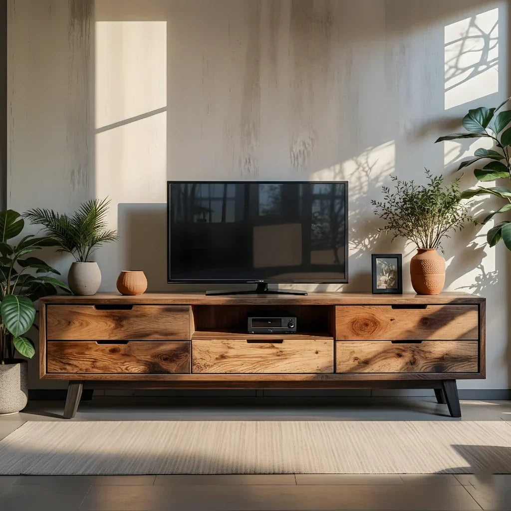 Solid Wood Media Console with Natural Grain for Modern Living Rooms
