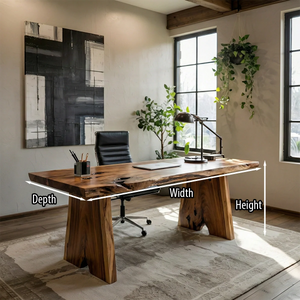 Live Edge Solid Wood Desk Handmade Natural Wood Office Table with Slab Top