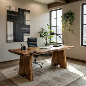 Live Edge Solid Wood Desk Handmade Natural Wood Office Table with Slab Top