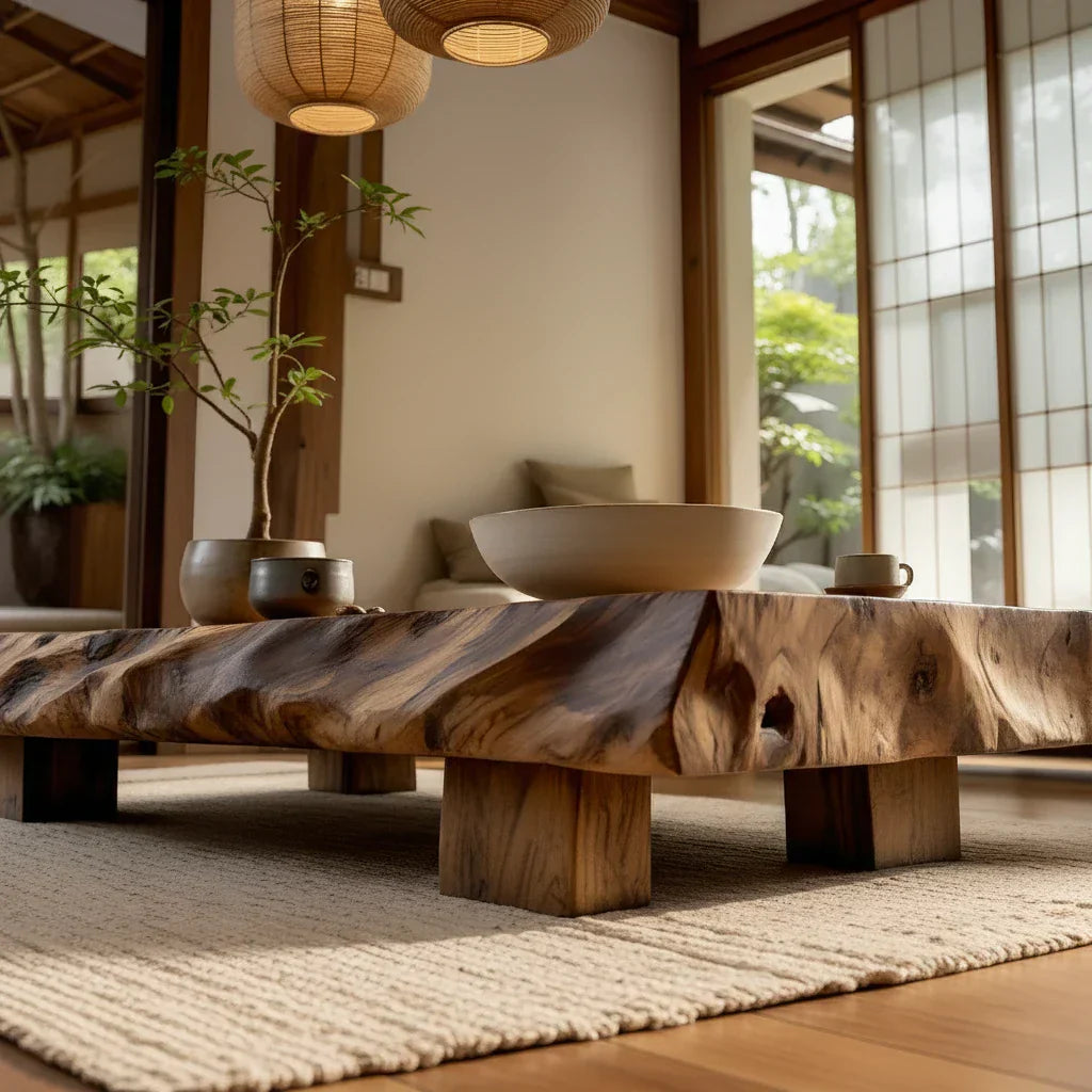 Zen Live-Edge Solid Wood Table for Minimalist Lounge