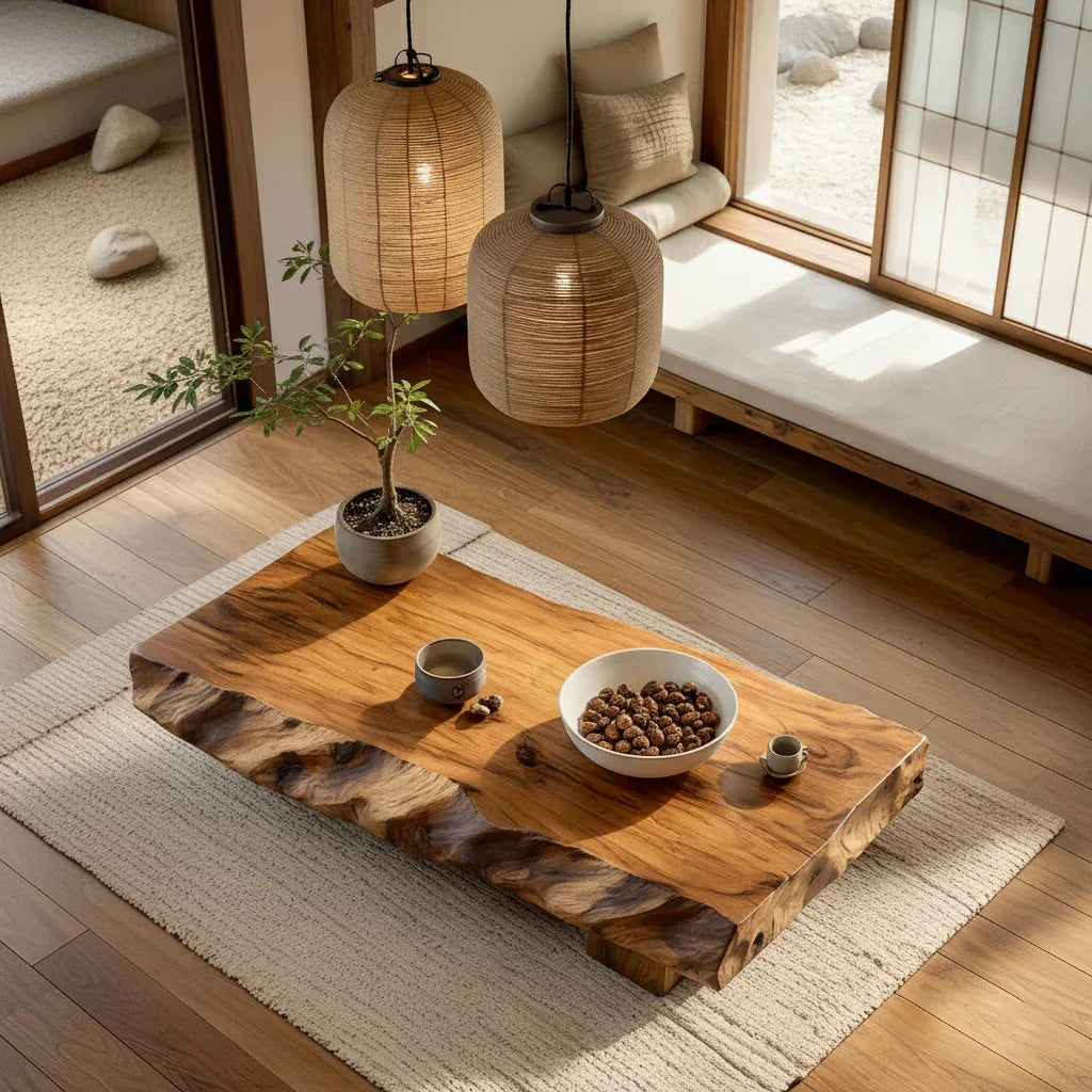 Zen Live-Edge Solid Wood Table for Minimalist Lounge