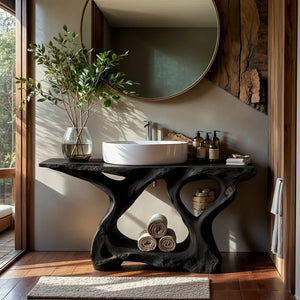 Live Edge Wood Bathroom Vanity with Root-Style Base