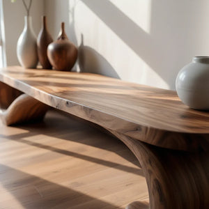 Organic Solid Wood Console Bench with S-Curve Base for Modern Home