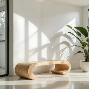 Curved Solid Wood Bench with Sculpted Arch Base for Minimalist Homes