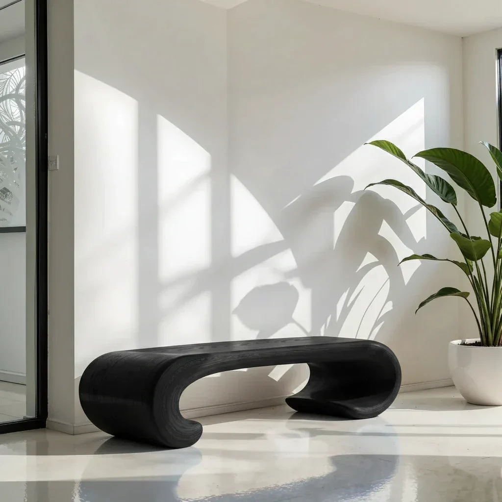 Curved Solid Wood Bench with Sculpted Arch Base for Minimalist Homes