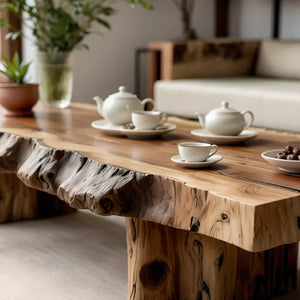 Live Edge Solid Wood Coffee Table for Zen Living Room
