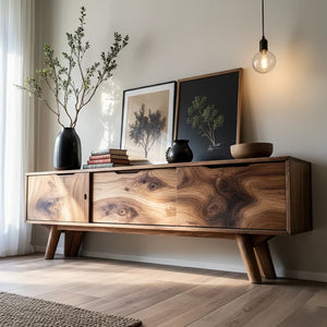 Solid Wood Sideboard with Sculptural Grain and Low Modern Profile