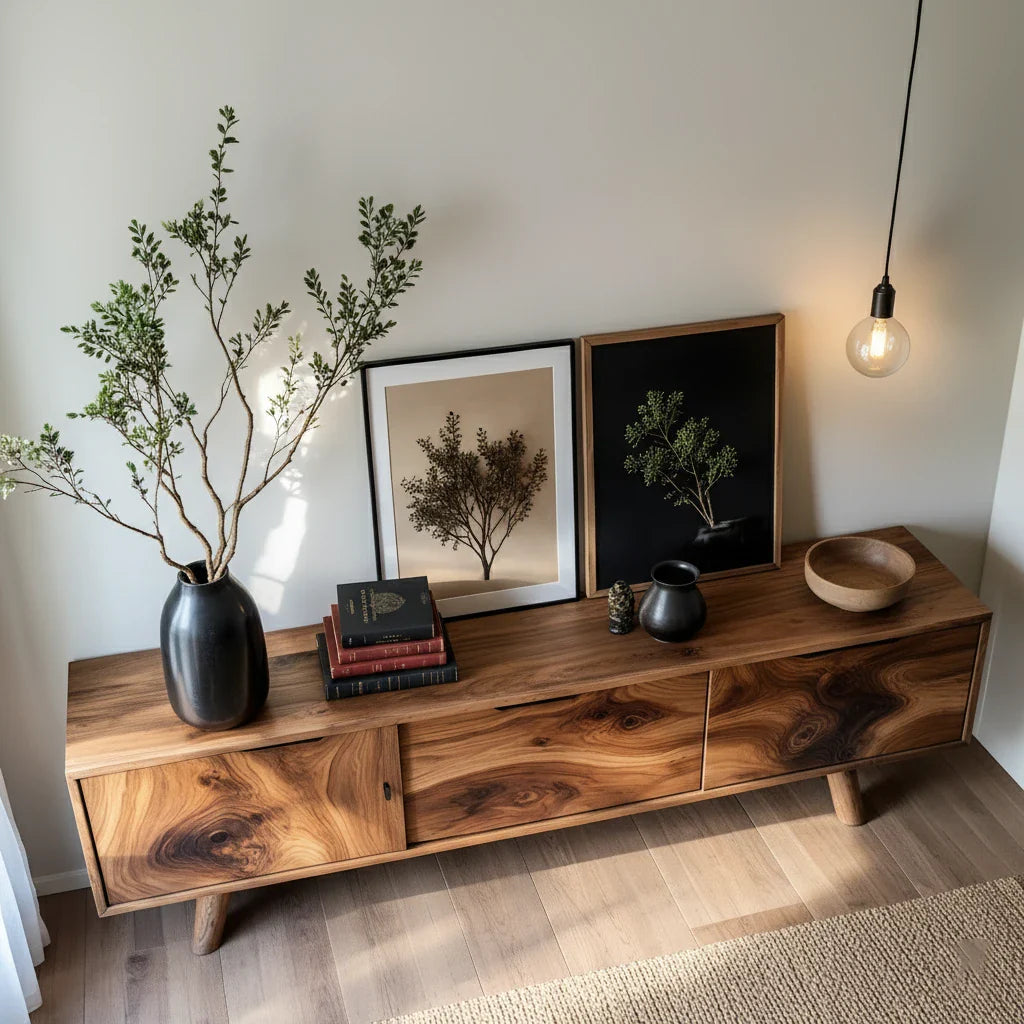Solid Wood Sideboard with Sculptural Grain and Low Modern Profile