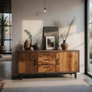 Solid Wood Storage Cabinet with Mixed Drawers and Modern Rustic Style