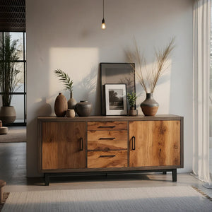 Solid Wood Storage Cabinet with Mixed Drawers and Modern Rustic Style