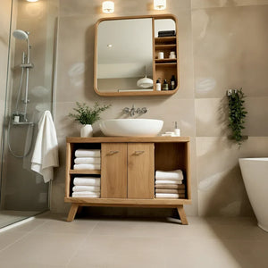 Solid-Wood Bathroom Vanity with Open Towel Storage