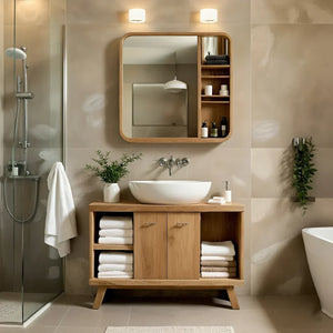 Solid-Wood Bathroom Vanity with Open Towel Storage