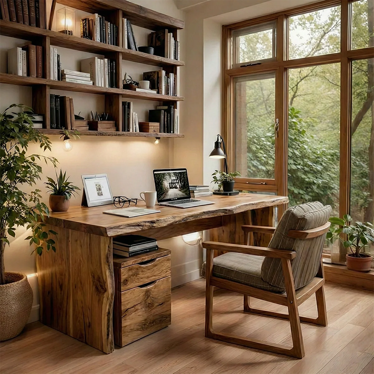 Live Edge Wood Desk with Drawer Handmade Solid Wood Office Table Rustic Natural Writing Desk