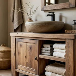 Solid Wood Bathroom Vanity and Open Towel Storage