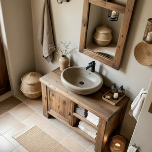 Solid Wood Bathroom Vanity and Open Towel Storage